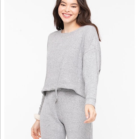 🎄🎁Cozy Dolman Sleeve Ribbed Top - Light Grey - Picture 11 of 11